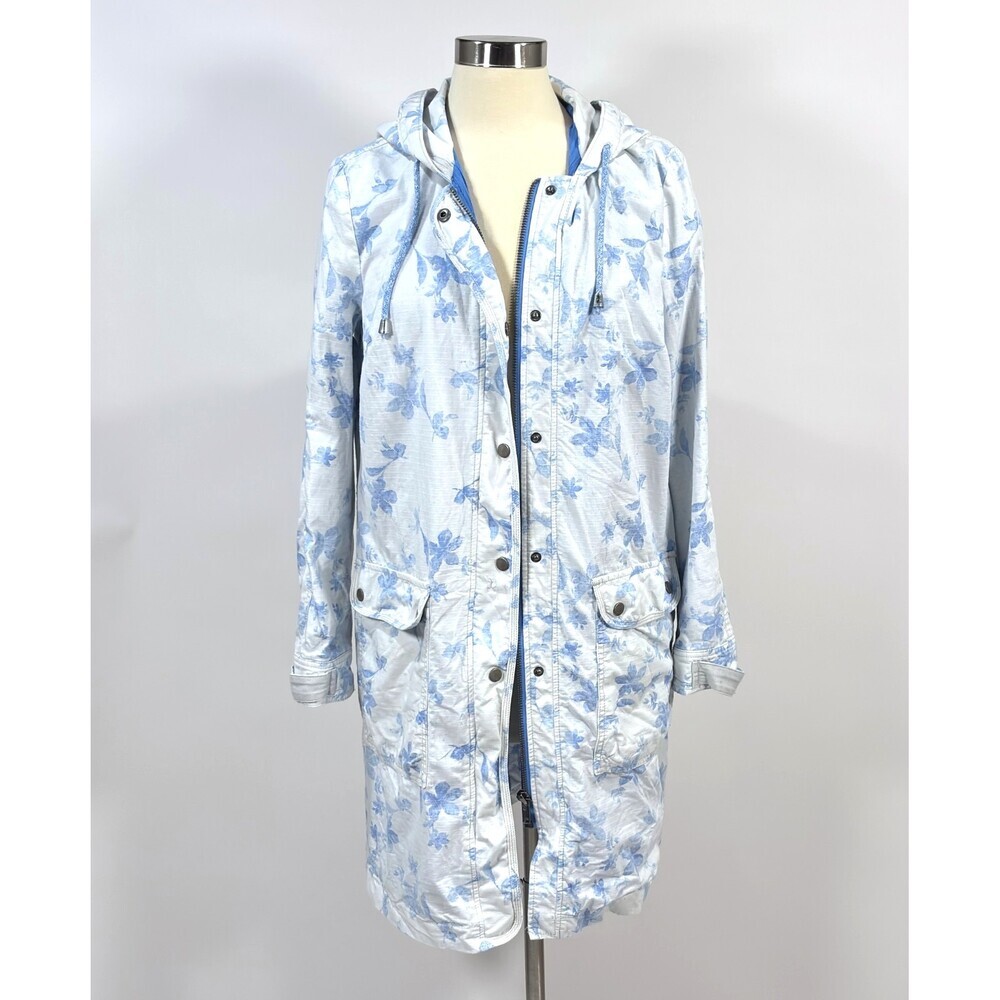 Free People Blue Floral Hooded Parka Boho Utility Jacket - Small